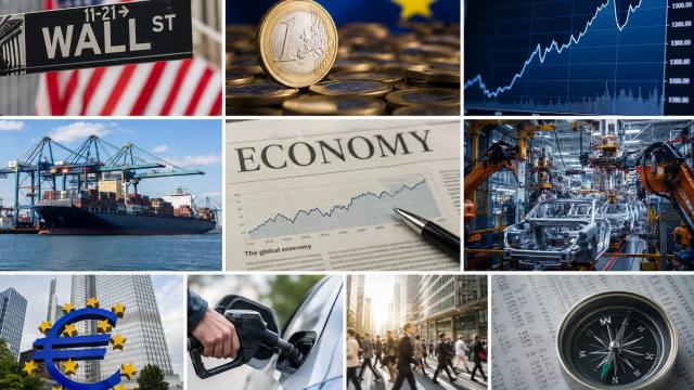 Collage van beurs, industrie, energie en economie