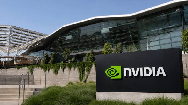 AI-illustratie van de Nvidia-campus met bedrijfslogo