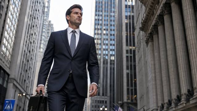 Zakenman tussen de hoge gebouwen van New York