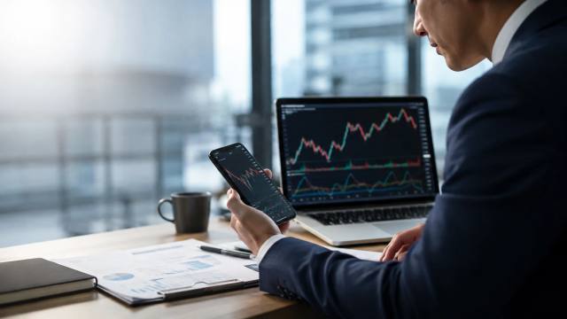 Belegger bekijkt koersen op een smartphone