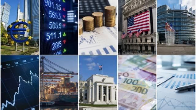 Collage van financiële markten, valuta en centrale banken