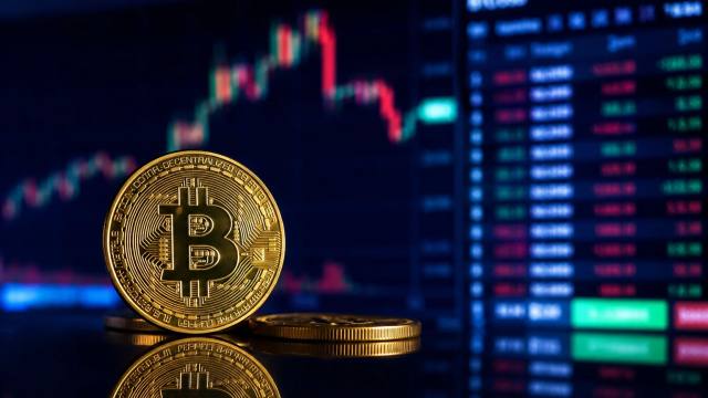 Bitcoinmunten voor een koersgrafiek